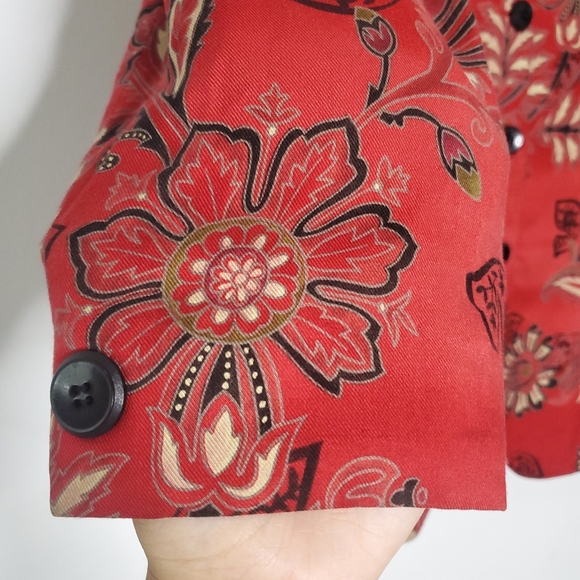Vintage Doncaster Womens Wool Blend Blazer Jacket Size 14 Red Hue Boho Floral - Picture 10 of 12